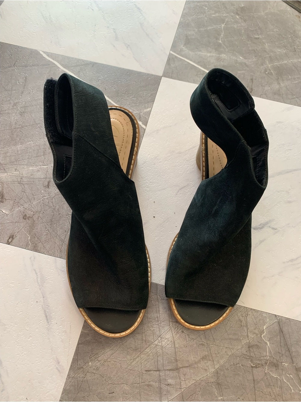Black Suede Open-Toe Heels